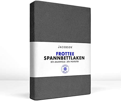 Jacobson Premium Frottee-Spannbettlaken aus Baumwolle, 200 g/m² (120–130 x 200 cm) – Grau
