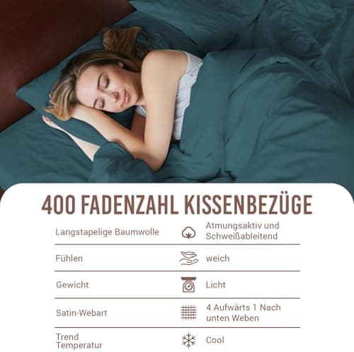 Pizuna Kissenbezüge 2er-Pack 40 x 80 cm Dunkelblau – 100% Langstapel-Baumwolle, 400 Fadenzahl
