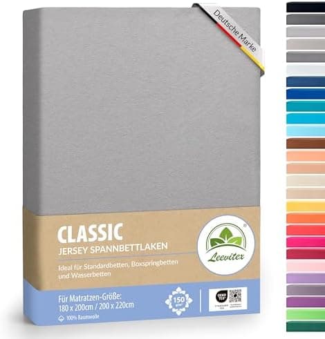 leevitex® Spannbettlaken 180x200–200x200 cm | 100% Jersey-Baumwolle | für Matratzen bis 25 cm