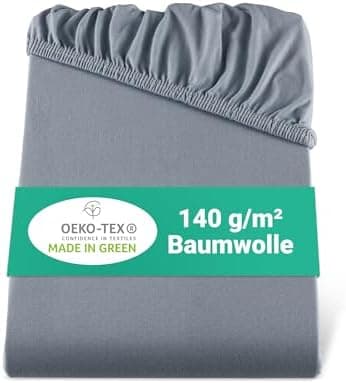 BaSaTex Bio-Jersey Spannbettlaken 120x200 cm – 100% Bio-Baumwolle, GOTS-zertifiziert – Taupe