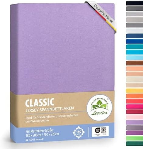 leevitex® Spannbettlaken 180x200–200x200 cm | 100% Jersey-Baumwolle | für Matratzen bis 25 cm
