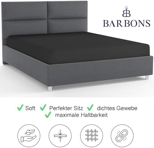 BARBONS Spannbettlaken 140x200 cm – 100% Baumwolle Jersey, für Boxspringbett & Matratzen bis 27 cm – Hellgrau