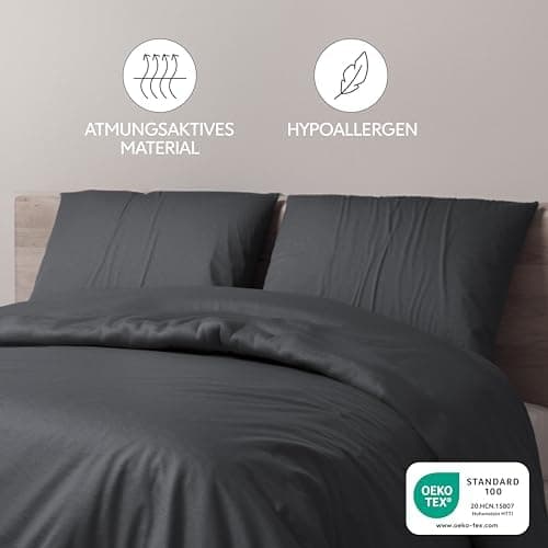 Dreamzie Kissenbezug 40x80 (2er Set) – Mikrofaser weich, OEKO-TEX STANDARD 100, Anthrazit mit Reißverschluss
