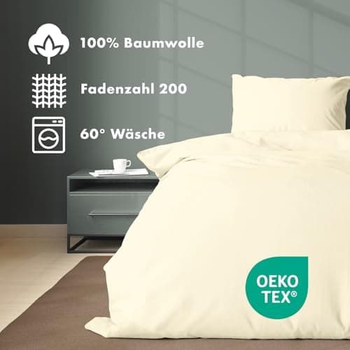 JACOBSON Bettwäsche 135x200 – 100% Baumwolle Perkal, OEKO‑TEX, 2‑teilig (135x200 + 80x80) mit Reißverschluss, Anthrazit