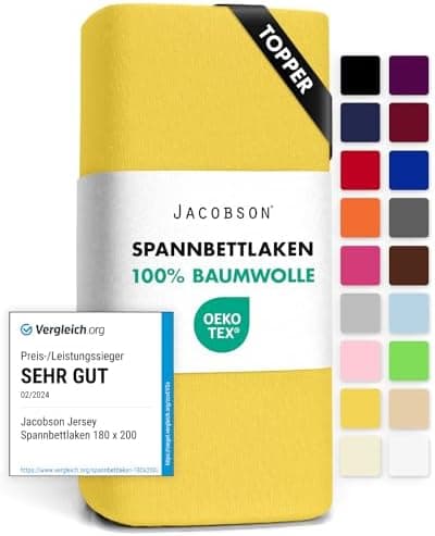 Jacobson Jersey-Spannbettlaken aus Baumwolle – OEKO-TEX STANDARD 100, 180x200–200x200 cm, Weiß