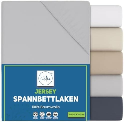 Spannbettlaken 90x200 cm – 100% Baumwoll‑Jersey, Tiefes Laken bis 25 cm – Weiß