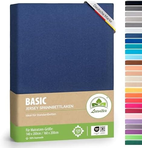 leevitex® Spannbettlaken 180x200–200x200 cm | 100% Jersey-Baumwolle | für Matratzen bis 25 cm