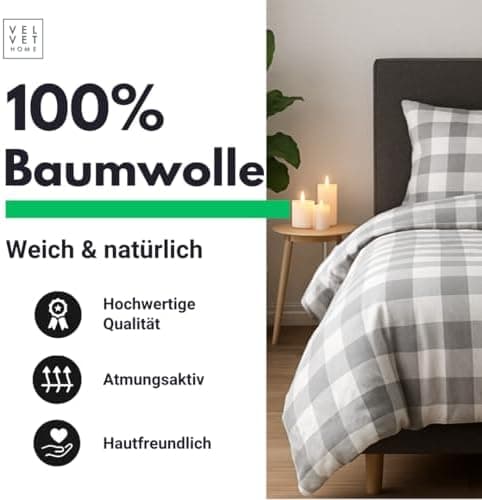 Bettwäsche 155x220 Baumwolle Jeans Blau – 2-teilig mit Reißverschluss, Bettbezug 155x220 + Kissenbezug 80x80