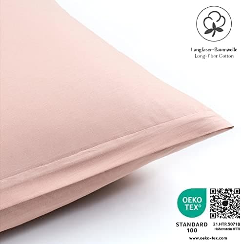 2er-Set Kissenbezüge 40 x 80 cm – Renforcé, 100% Baumwolle, superweich mit Reißverschluss, Babyrosa