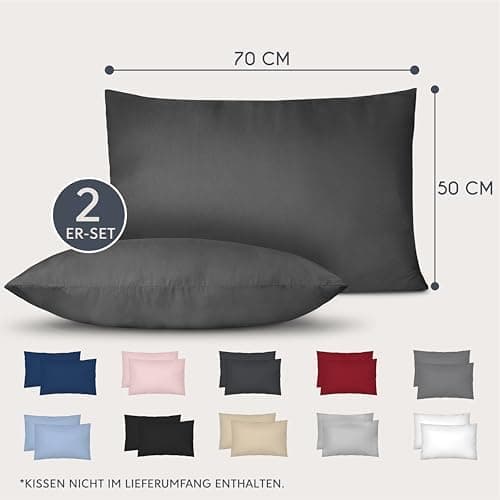 Dreamzie Kissenbezug 40x80 (2er Set) – Mikrofaser weich, OEKO-TEX STANDARD 100, Anthrazit mit Reißverschluss