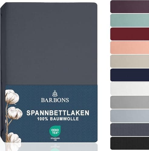 BARBONS Spannbettlaken 140x200 cm – 100% Baumwolle Jersey, für Boxspringbett & Matratzen bis 27 cm – Hellgrau