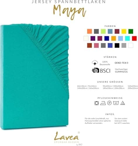 Lavea Spannbettlaken 120x200 cm – atmungsaktives Baumwoll‑Jersey, passend für Matratzen bis 20 cm (Mittelgrau)