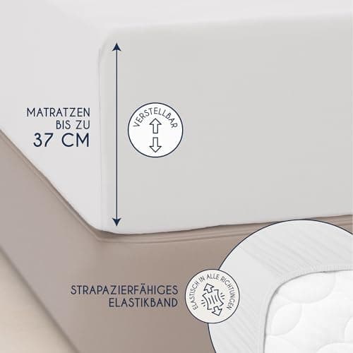 Dreamzie Topper-Spannbettlaken 180×200–200×200 cm – Jersey-Baumwolle 150 g/m², OEKO‑TEX STANDARD 100, extra niedrige Sei