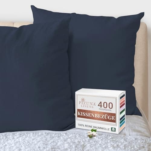 Pizuna Kissenbezüge 2er-Pack 40 x 80 cm Dunkelblau – 100% Langstapel-Baumwolle, 400 Fadenzahl