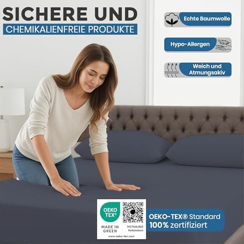 Spannbettlaken 90x200 cm – 100% Baumwoll‑Jersey, Tiefes Laken bis 25 cm – Weiß