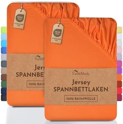 NatureMark Jersey-Spannbettlaken 2er-Pack – 100% Baumwolle, 90 x 200–100 x 200 cm, Creme/Natur