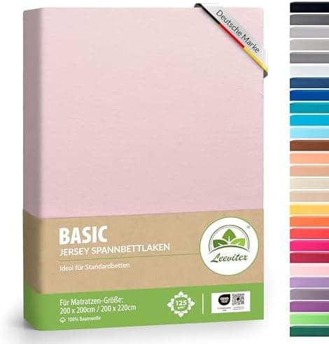 leevitex® Spannbettlaken 180x200–200x200 cm | 100% Jersey-Baumwolle | für Matratzen bis 25 cm