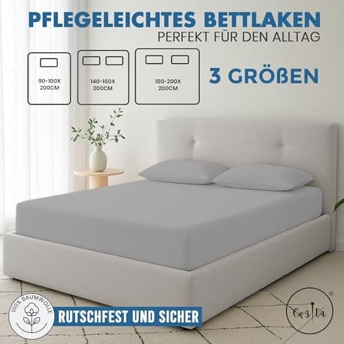 Spannbettlaken 90x200 cm – 100% Baumwoll‑Jersey, Tiefes Laken bis 25 cm – Weiß