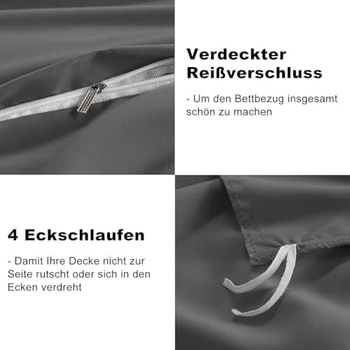 WAVVE Bettwäsche 135x200 – 4‑teiliges Mikrofaser‑Set Anthrazit (inkl. 2×80×80 cm Kissenbezüge) mit Reißverschluss, OEKO‑