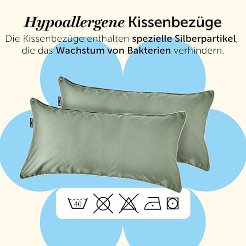 Cloudpillo Kissenbezug 40x80 cm 2er‑Pack – Premium atmungsaktive Baumwolle, ultraweich, mit Reißverschluss, antibakterie