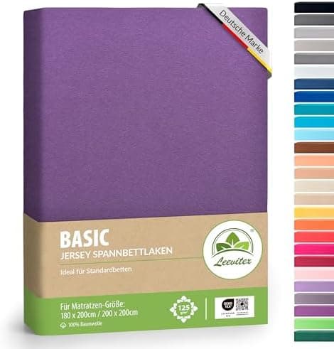 leevitex® Spannbettlaken 180x200–200x200 cm | 100% Jersey-Baumwolle | für Matratzen bis 25 cm
