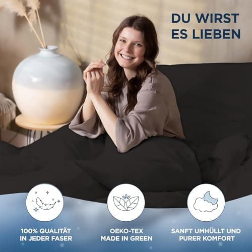 Bettwäsche 155x220 Baumwollsatin – Oeko‑Tex Made in Green, himmlisch weich – Set 1x Bettbezug 155x220 + 1x Kissenbezug 8