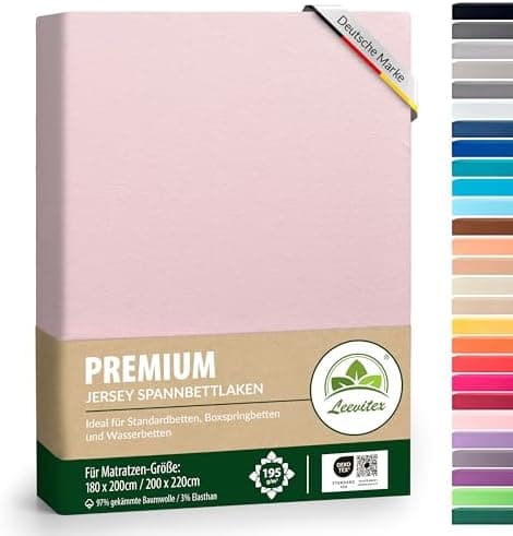 Premium Spannbettlaken – 97% Mako-Jersey-Baumwolle, 3% Elasthan | Boxspringbett-geeignet 90×200–100×220 cm