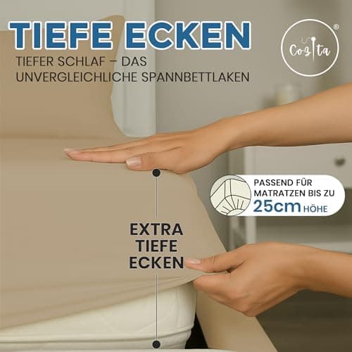 Spannbettlaken 90x200 cm – 100% Baumwoll‑Jersey, Tiefes Laken bis 25 cm – Weiß