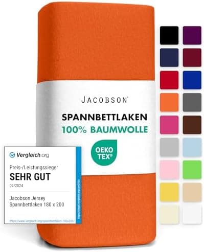 Jacobson Jersey-Spannbettlaken aus Baumwolle – OEKO-TEX STANDARD 100, 180x200–200x200 cm, Weiß