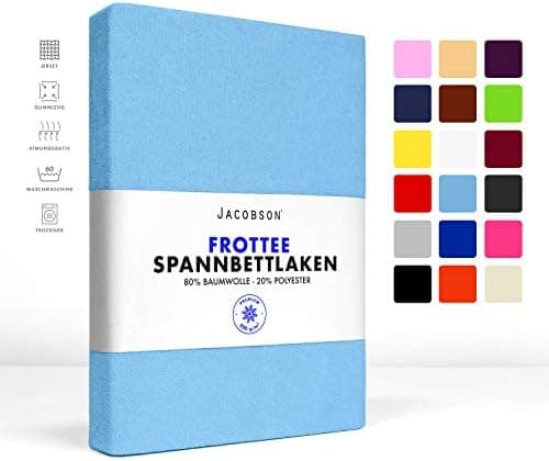 Jacobson Premium Frottee-Spannbettlaken aus Baumwolle, 200 g/m² (120–130 x 200 cm) – Grau