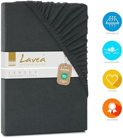 Lavea Spannbettlaken 120x200 cm – atmungsaktives Baumwoll‑Jersey, passend für Matratzen bis 20 cm (Mittelgrau)