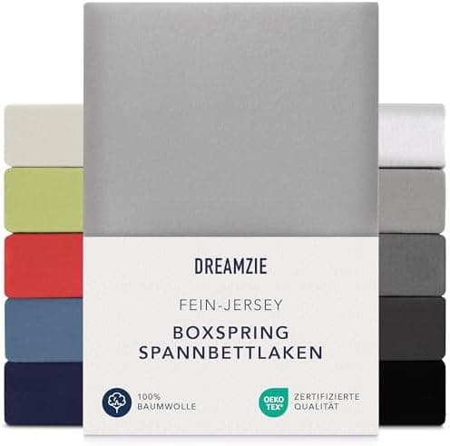 Dreamzie Topper-Spannbettlaken 180×200–200×200 cm – Jersey-Baumwolle 150 g/m², OEKO‑TEX STANDARD 100, extra niedrige Sei