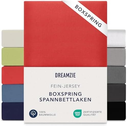 Dreamzie Topper-Spannbettlaken 180×200–200×200 cm – Jersey-Baumwolle 150 g/m², OEKO‑TEX STANDARD 100, extra niedrige Sei