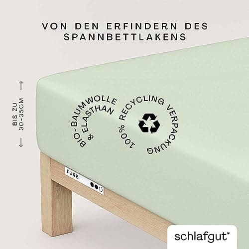 Schlafgut Pure Spannbettlaken 90x200 bis 100x220 cm – 95% Bio-Baumwolle & 5% Elasthan, Oeko-TEX zertifiziert – passend f