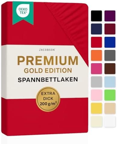 Jacobson Premium Spannbettlaken – Jersey-Baumwolle 200 g/m² mit Elasthan, 180x200–200x200 cm