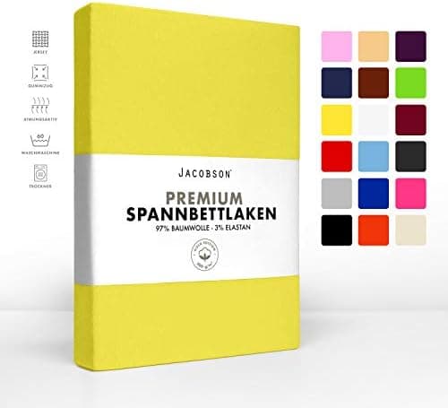 Jacobson Jersey-Spannbettlaken aus Baumwolle – OEKO-TEX STANDARD 100, 180x200–200x200 cm, Weiß