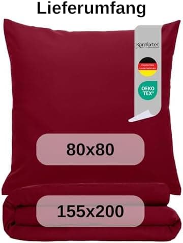 Komfortec Bettwäsche 2‑teilig (Bettbezug 155x220 + Kissenbezug 80x80) – superweiche gebürstete 100% Mikrofaser, Grau, OE