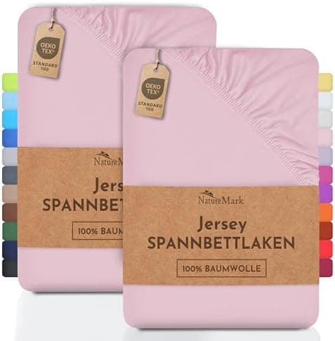 NatureMark Jersey-Spannbettlaken 2er-Pack – 100% Baumwolle, 90 x 200–100 x 200 cm, Creme/Natur