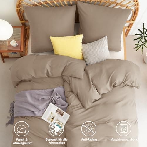 WAVVE Bettwäsche 135x200 – 4‑teiliges Mikrofaser‑Set Anthrazit (inkl. 2×80×80 cm Kissenbezüge) mit Reißverschluss, OEKO‑