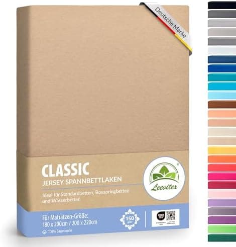 leevitex® Spannbettlaken 180x200–200x200 cm | 100% Jersey-Baumwolle | für Matratzen bis 25 cm