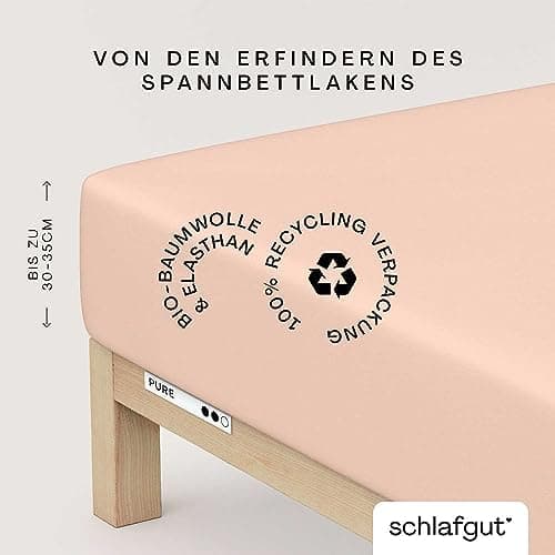 Schlafgut Pure Spannbettlaken 90x200 bis 100x220 cm – 95% Bio-Baumwolle & 5% Elasthan, Oeko-TEX zertifiziert – passend f