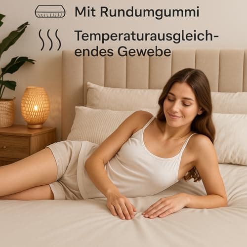 Jersey-Spannbettlaken 100% Baumwolle – 90–100×200 cm, für Matratzen bis 25 cm (Steghöhe bis 23 cm), Beige