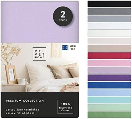 VelvetHome Spannbettlaken 120 x 200 cm – 100% gekämmte Baumwolle (Jersey), passend für Matratzen bis 25 cm
