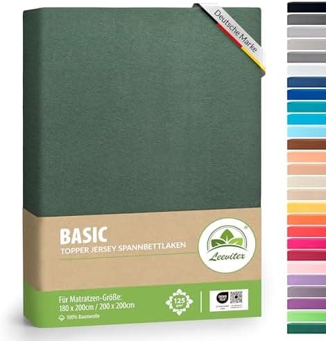 leevitex® Spannbettlaken 180x200–200x200 cm | 100% Jersey-Baumwolle | für Matratzen bis 25 cm