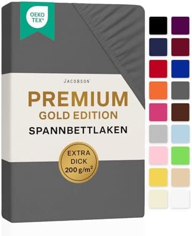 Jacobson Premium Spannbettlaken – Jersey-Baumwolle 200 g/m² mit Elasthan, 180x200–200x200 cm
