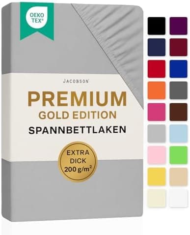 Jacobson Premium Spannbettlaken – Jersey-Baumwolle 200 g/m² mit Elasthan, 180x200–200x200 cm