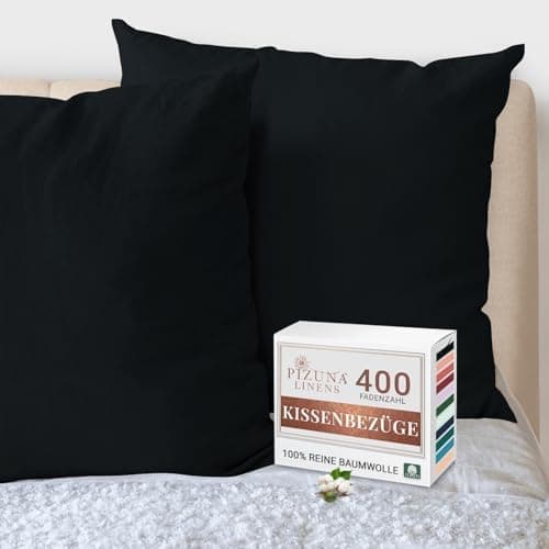 Pizuna Kissenbezüge 2er-Pack 40 x 80 cm Dunkelblau – 100% Langstapel-Baumwolle, 400 Fadenzahl