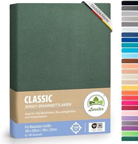 leevitex® Spannbettlaken 180x200–200x200 cm | 100% Jersey-Baumwolle | für Matratzen bis 25 cm
