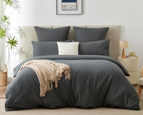 WAVVE Bettwäsche 135x200 – 4‑teiliges Mikrofaser‑Set Anthrazit (inkl. 2×80×80 cm Kissenbezüge) mit Reißverschluss, OEKO‑