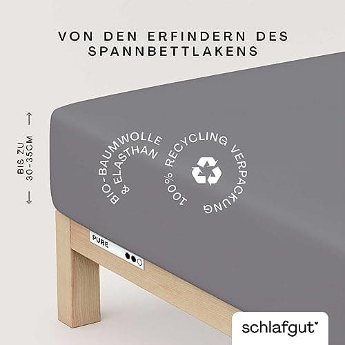 Schlafgut Pure Spannbettlaken 90x200 bis 100x220 cm – 95% Bio-Baumwolle & 5% Elasthan, Oeko-TEX zertifiziert – passend f